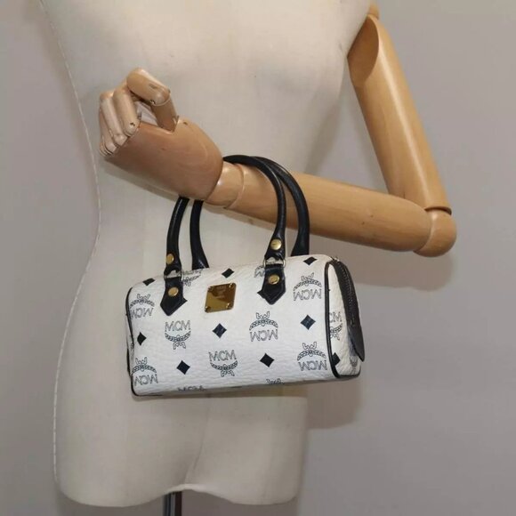 MCM Vicetos Logogram Mini Hand Bag PVC Leather White Auth - Picture 13 of 15